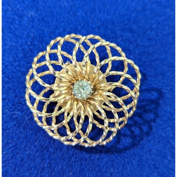 Whirligig Flower Rhinestone Center Brooch - Picture 1 of 9